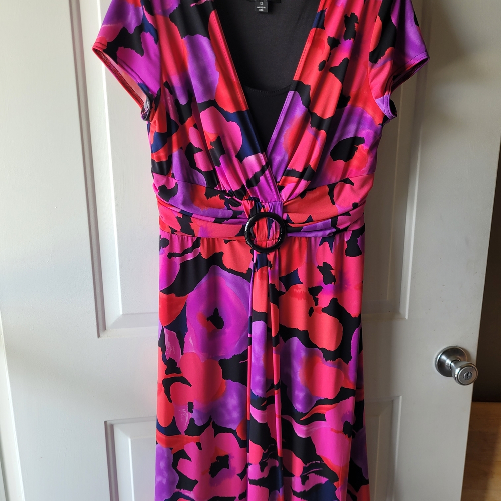 Vibrant Women's Midi Dress in Pink and Purple